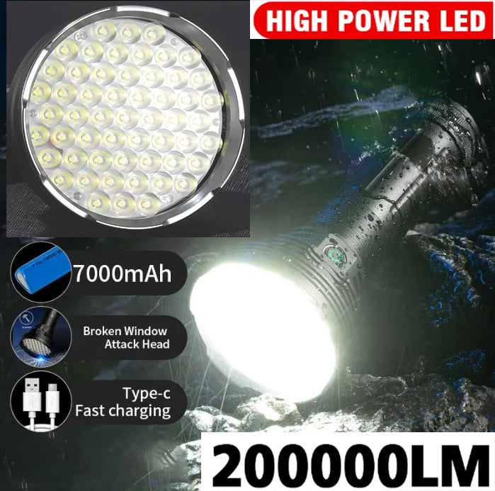 High-Power 200000Lumens 31 LED P50 Alloy Torch with 7000mah 26650 Rechargeable Battery Long Distance Super Bright Waterproof Lamp
