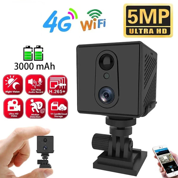 5MP HD Mini 4G/Wifi Security 6X Zoom Camera SIM Card or Wifi Survalance IP Camera 3000 mAh Big Battery Low Power Voice Intercom CCTV Camera