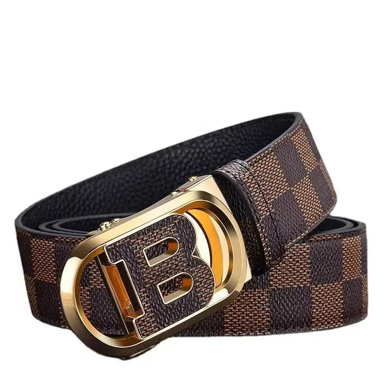 Men's Cowhide Belt Genuine Leather Plaid Belt 120cm length