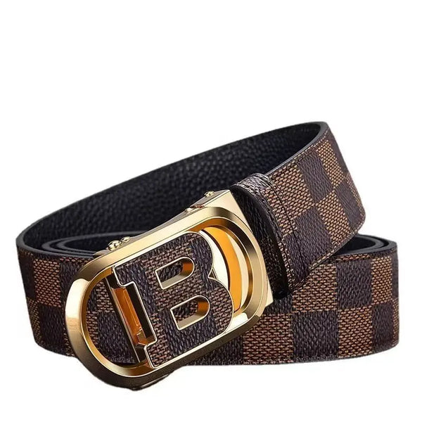Men's Cowhide Belt Genuine Leather Plaid Belt 120cm length