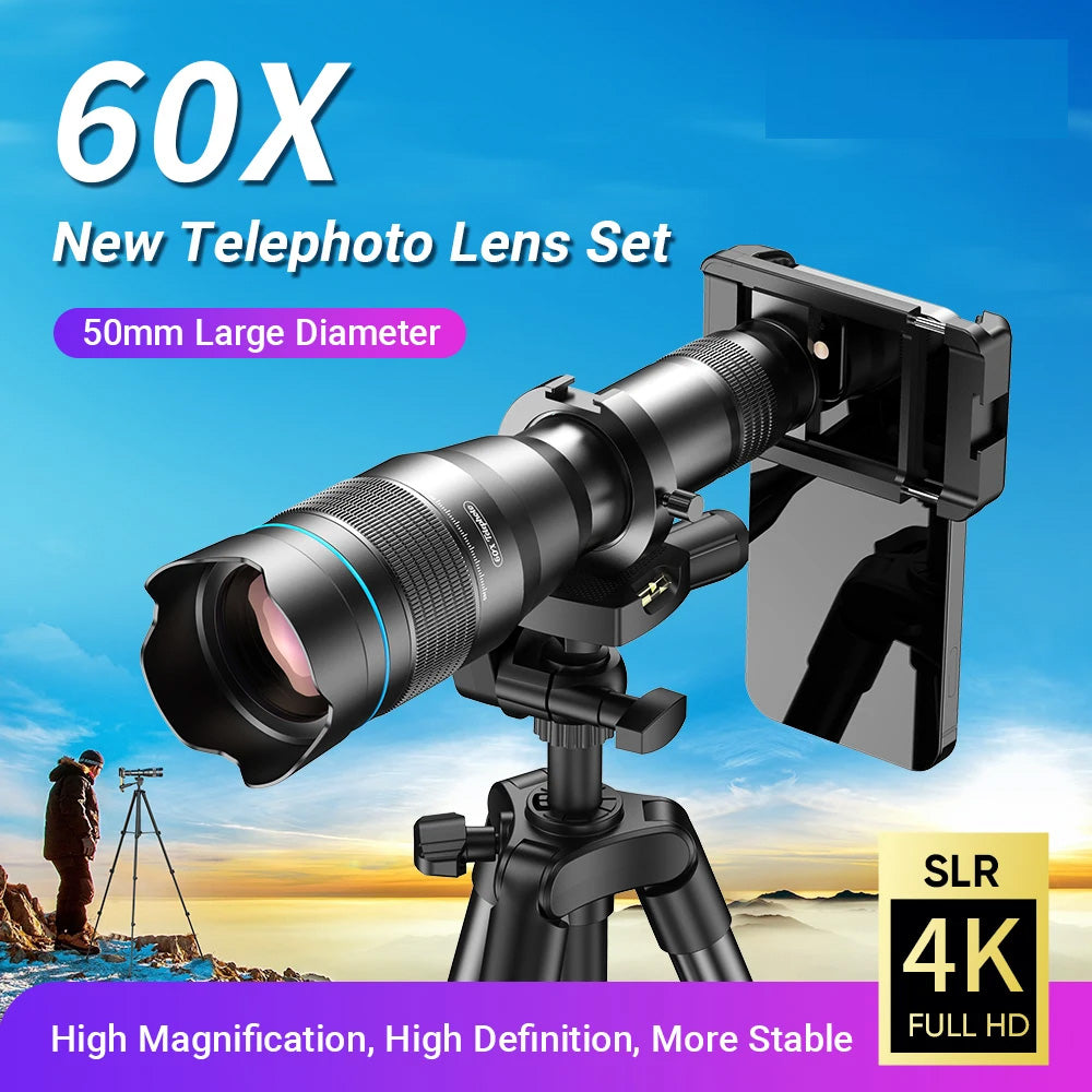 60X Mobile Phone Telescope Lens Astronomical Telephoto Zoom Lens With Extendable Tripod for iPhone Samsung All Smartphone