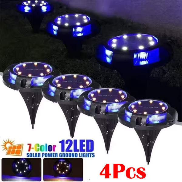 4Pcs 12LED Solar Power Disk Light Outdoor Garden Solar Underground Light Deck Light Spotlight Buried Solar Led Lamp Garden Decor