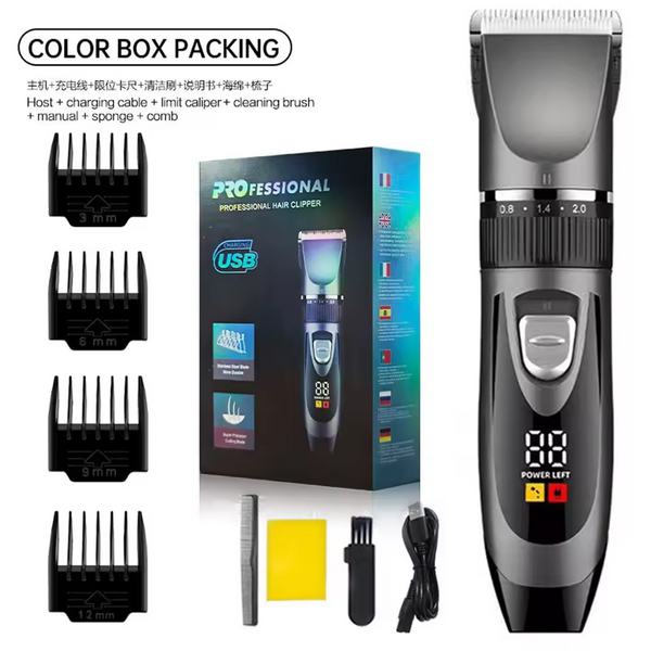 9Pcs Electric Digital Display Hair Clipper Set, Low Noise and Long Battery Life, USB Rechargeable Shaver
