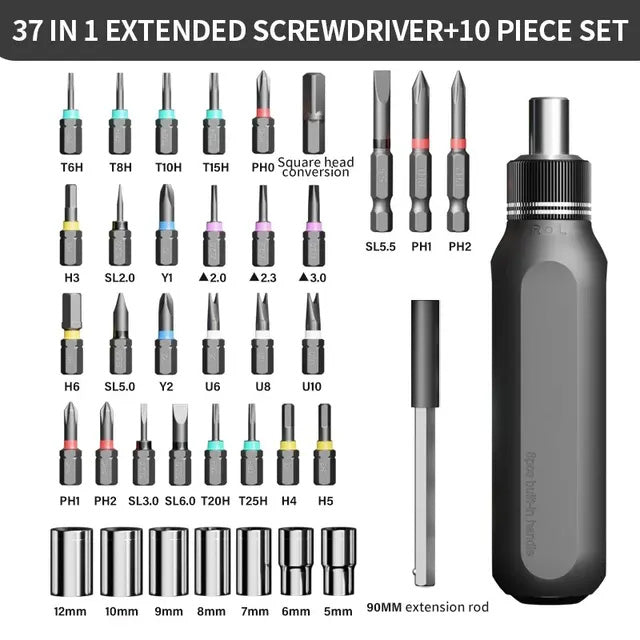 37 In 1 Portable Ratchet Screwdriver Hidden Screwdriver Head Multi Angle Corner Capable Multifunctional Screwdriver Set