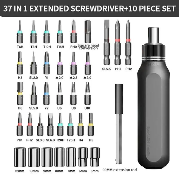 37 In 1 Portable Ratchet Screwdriver Hidden Screwdriver Head Multi Angle Corner Capable Multifunctional Screwdriver Set