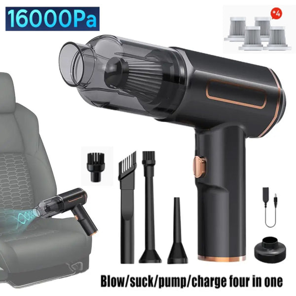120W 16000Pa 4-in-1 Cordless Handheld Vacuum Cleaner Blower Vacuum Compressor Inflator Car/Home Vacuum Cleaner Blower With 4 filters