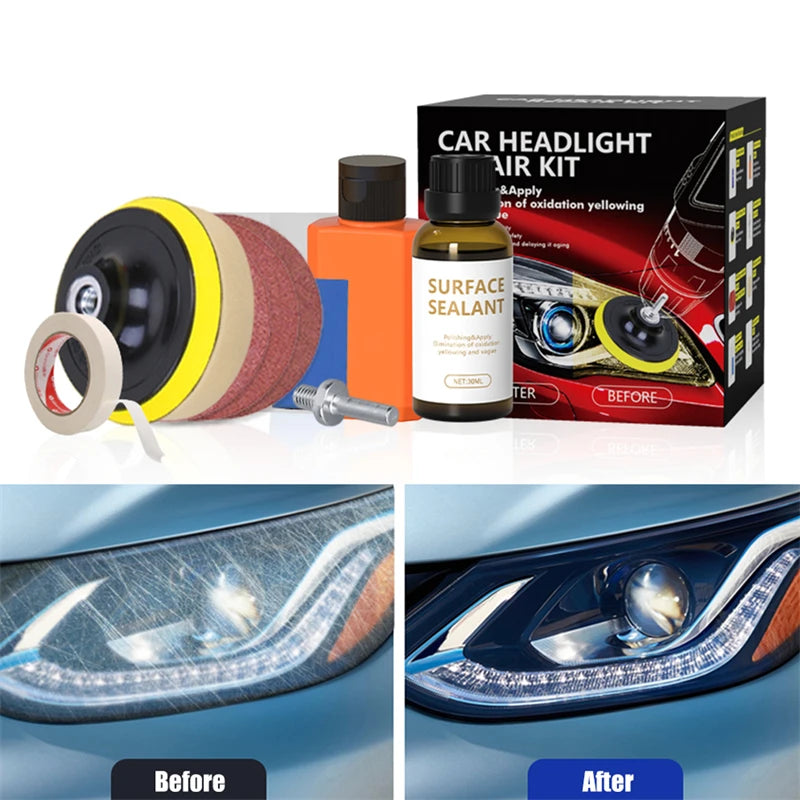 Car Headlight Scratch Yellowing Repair Polishing Kit Headlight Repair Refurbishing Kit With 11pcs restoration kit