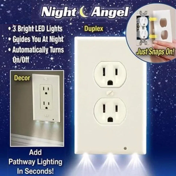 Auto Switch Sensor Night Light Duplex Power Outlet Wall Plate For US/CA