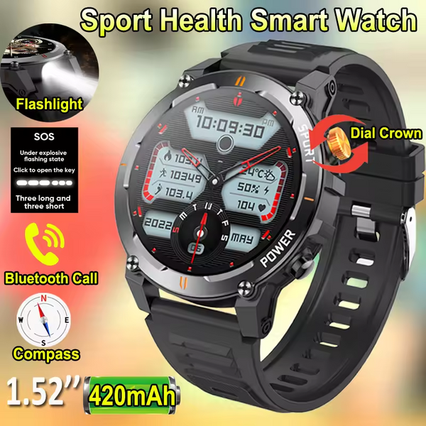 New Health Monitoring Sports Smartwatch Men Strong SOS LED Flashlight Clock Multiple UI BT Call Wristwatch DIY Watch Faces Smart Watch