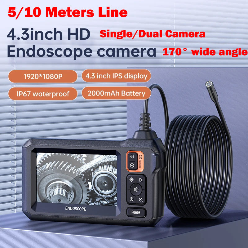 5M/10M 4.3inch IPS Screen 8mm HD 1080P Industrial Endoscope Camera IP67 Waterproof 8 LED Light Inspection Borescope for Pipe Car Repair