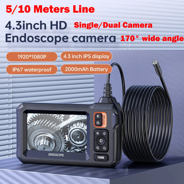 5M/10M 4.3inch IPS Screen 8mm HD 1080P Industrial Endoscope Camera IP67 Waterproof 8 LED Light Inspection Borescope for Pipe Car Repair