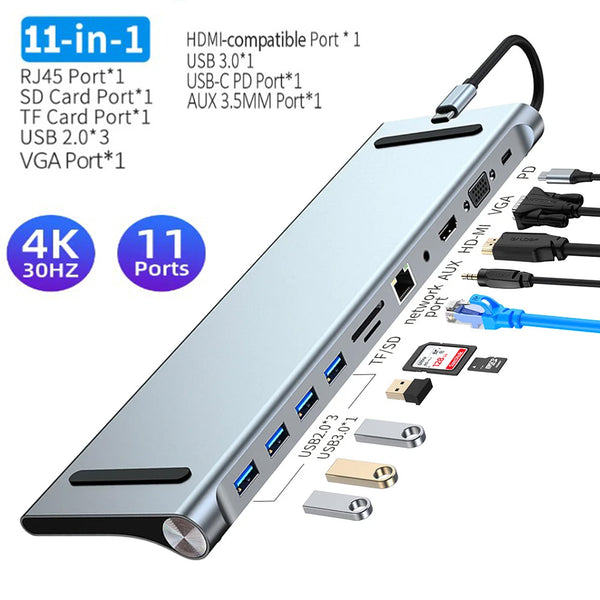 11 in 1 USB C HUB Type C to HDMI-compatible USB 3.0 Adapter Type C HUB Dock for MacBook Pro Air USB C Splitter