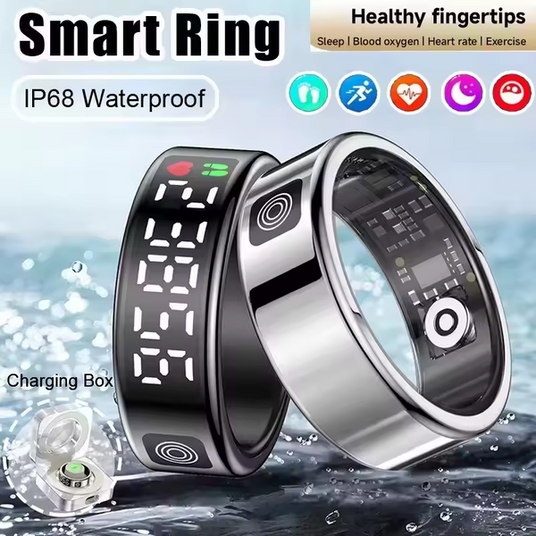 New Smart Health Monitoring Ring With Display Screen LED Heart Rate Blood Oxygen Monitoring Ring Multi Sports Modes IP68 5ATM Waterproof