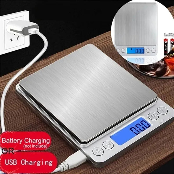 3000g/0.1g Digital Kitchen Scale Rechargeable Mini Pocket Stainless Steel Precision Jewelry Electronic Balance Weight Gold Gram