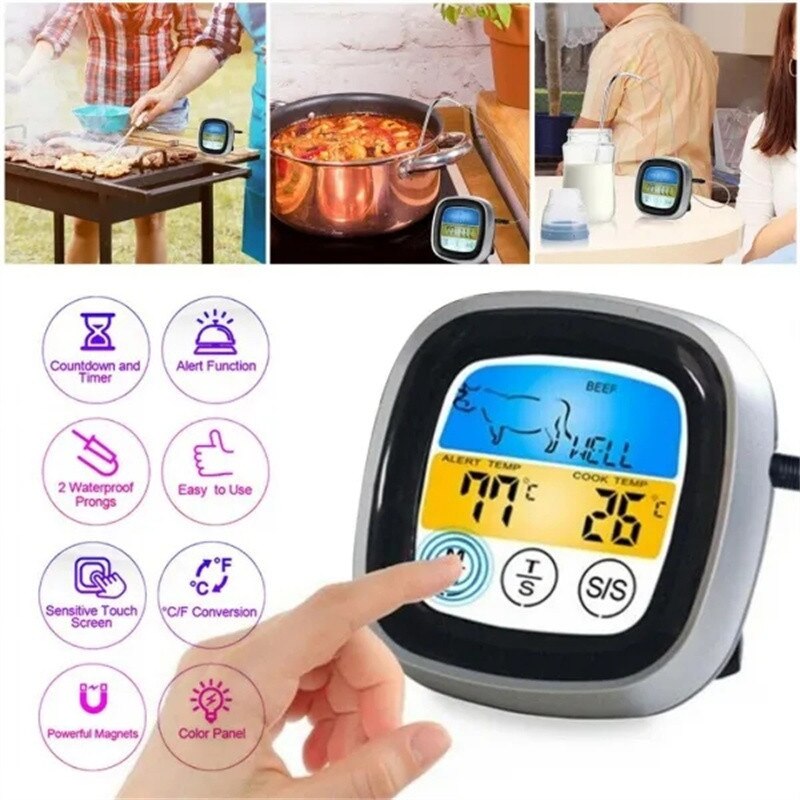 Digital Meat Kitchen Thermometer Stainless Waterproof Meat Temperature Probe Digital Alarm Oven Cooking BBQ Temperature Meter