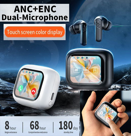 World's Newest Full-color Large Touch Screen ANC+ENC Dual-Microphone Noise Cancelling HIFI Stereo Sound Headset