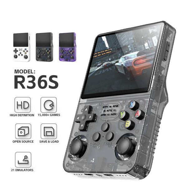 Open Source R36S Retro Handheld Video Game Console Linux System 3.5 Inch IPS Screen Portable Pocket Video Player R35S 64GB Games