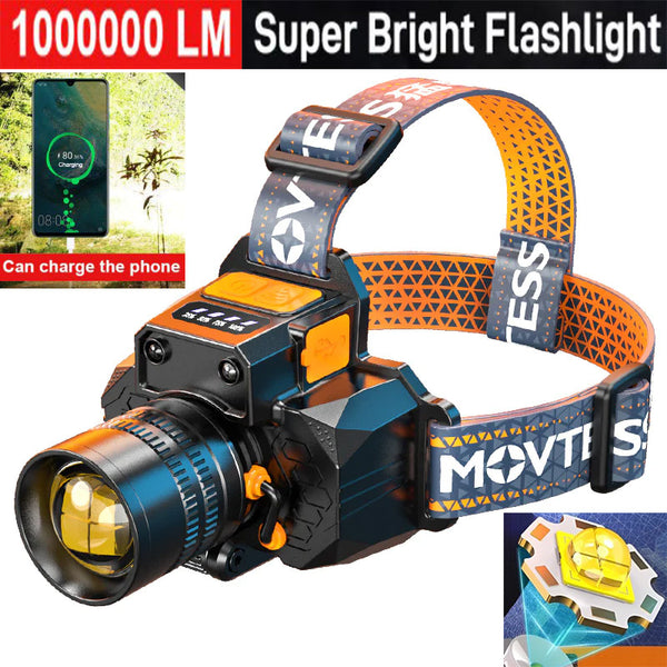 100000lm Power Bank L9 White Laser Sensor Zoomable LED Headlight Super Bright  Super Long-Range Rechargeable Phone Power Bank