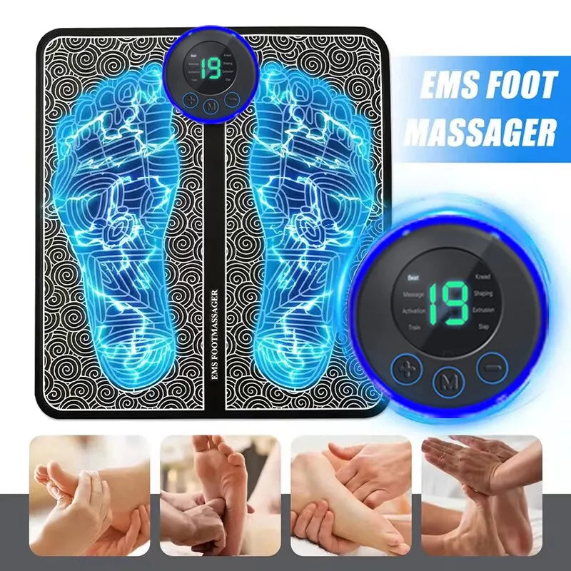 EMS Pulse Foot Massger Sole Massage Pad Feet Muscle Stimulation 8 Modes 19 Level Relaxation