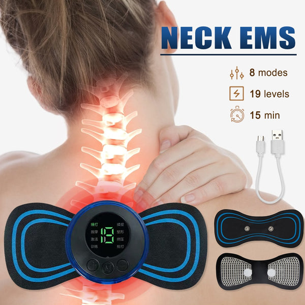 Mini Electric Full Body Massager Electric EMS Neck Massager Mini Cervical Back Muscle Pain Relief Patch Stimulator
