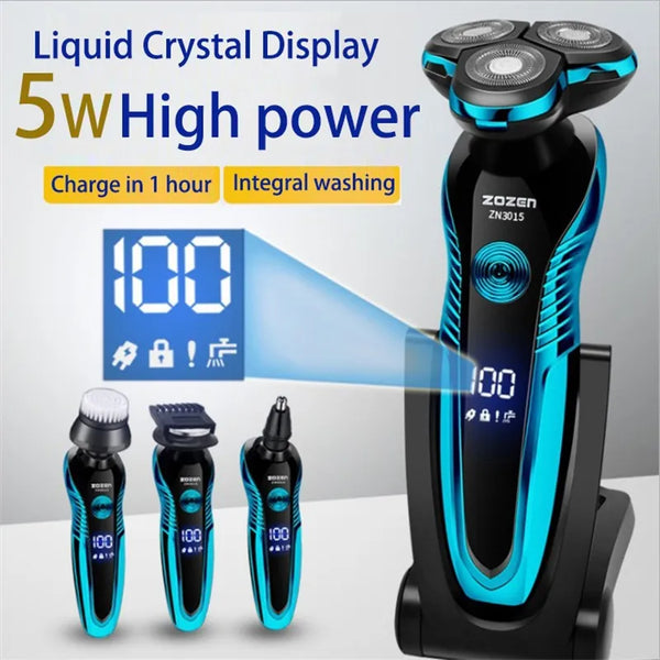 3in1 Intelligent Digital 4D Shaver Nose Hair Wash Washable Rechargeable Electric Shaver Wet & Dry