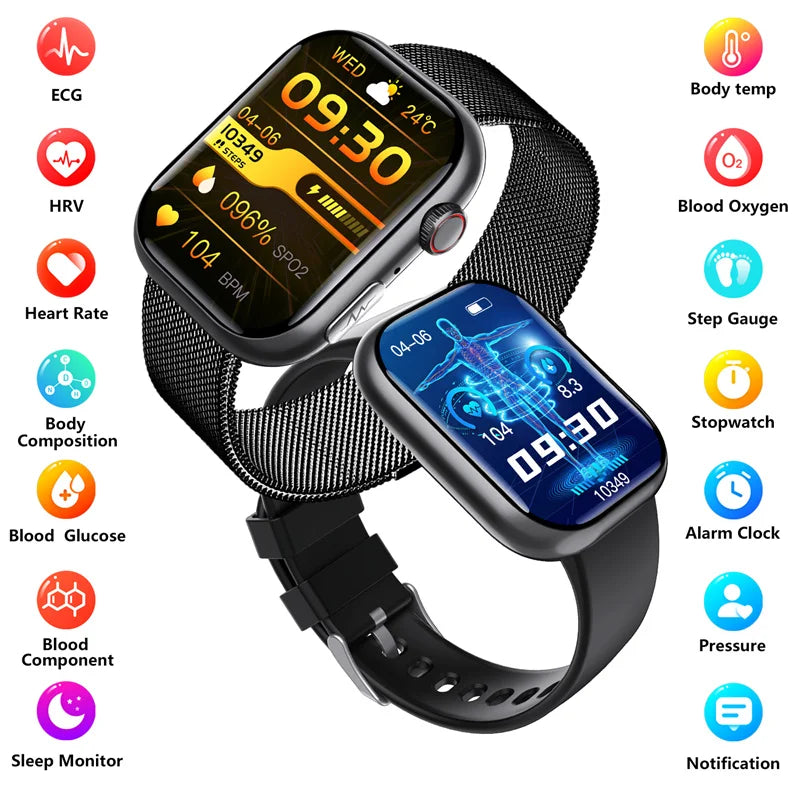 F100 Smart Watch Bluetooth Call 2.1inch Large Screen ECG HRV 24 Hrs Heart Rate Health Monitor SOS Men Women Smartwatch
