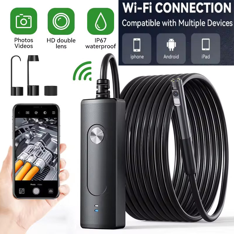 Wireless Endoscope Camera For Android IOS 2MP Lens WiFi Borescope Inspection Camera Waterproof Hard Pipe Camera