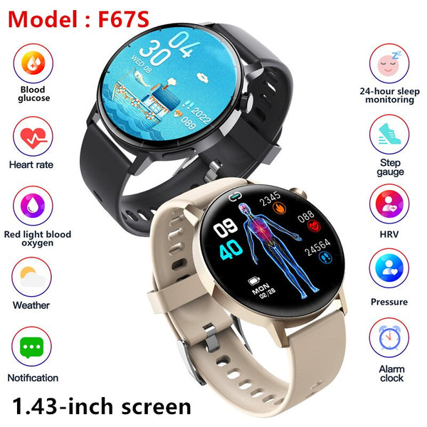 New Smart Watch F67S Blood Glucose Monitor Watch Red Light True Blood Oxygen Measurement HRV Healthy Heart Rate Sports Watch