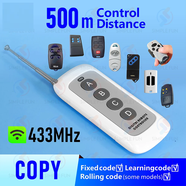500m Control Distance 433MHz RF Copy Remote Control  Duplicator for Garage Door Clone Function Transmitter