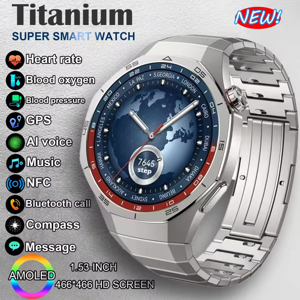 High-grade Titanium HD AMOLED Screen GPS Track Health Waterproof Bluetooth Call NFC Smart Watch Quickly Adjustable Bracelet