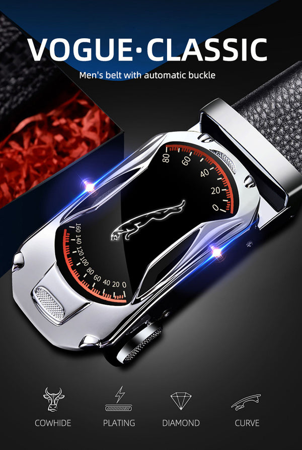 Men's Sports Car Automatic Buckle Leather Luxury Brand Belt 120cm length