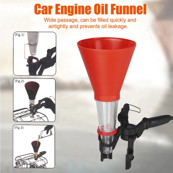 Car Engine Oil Funnel with Filter Engine Oil Filling Set Universal Oil Funnel with Adjustable Width Holding Clamp Multifunctional Pour Oil