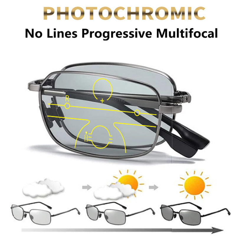 New Folding Progressive Photochromic Anti Blue Light Multifocal Reading Glasses