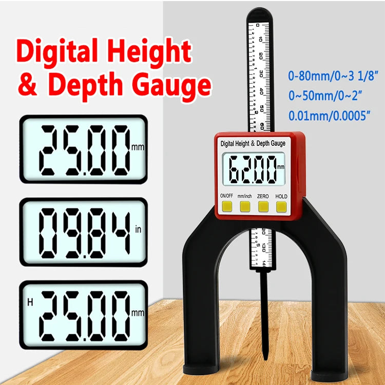 Digital Depth Gauge LCD Height Gauges Calipers With Magnetic Feet For Router Tables Woodworking Measuring Tools