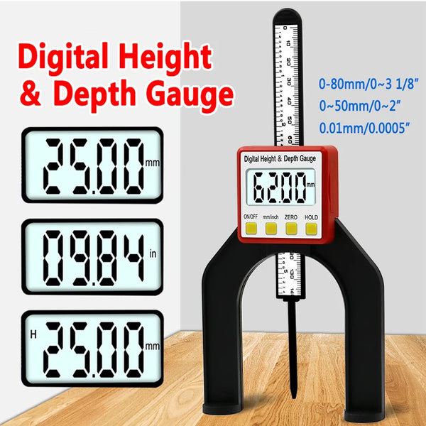 Digital Depth Gauge LCD Height Gauges Calipers With Magnetic Feet For Router Tables Woodworking Measuring Tools