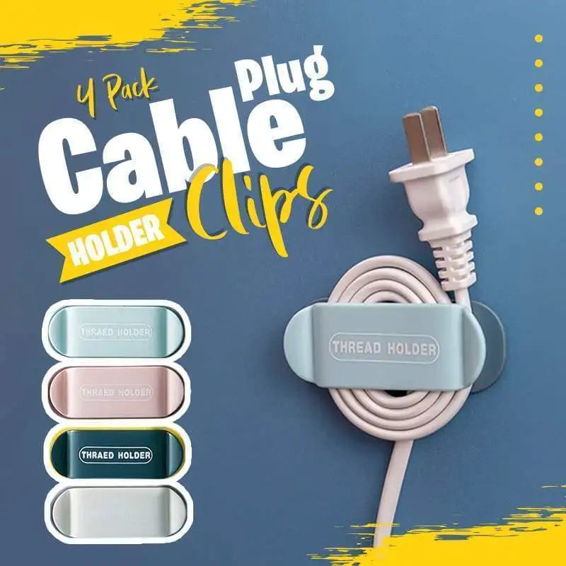 4Pcs Wire Management Cable Organizer Clips Plugs Sticky Hooks Holder Comes with Non-Marking Self-adhesive