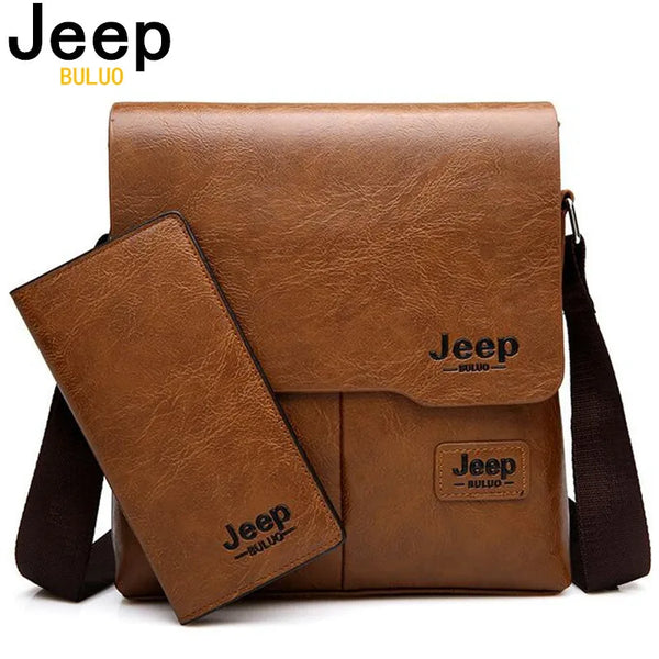 JEEP Vintage Men's Leather Crossbody Bag and Long Wallet Business Crossbody Casual Bags Famous Brand