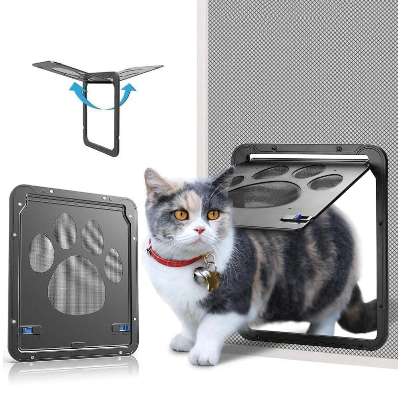 Cat Screen Door Lockable Self-Closing Function Sturdy Pet Door Easy Safe Freely Enter House from Outdoor Garden Window