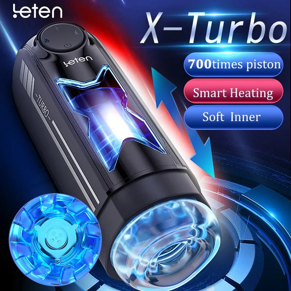 Leten X-TURBO 700 times/minute High Speed Piston Telescopic Male Masturbator Sucking Heating Voice Real Vagina Sex Toys