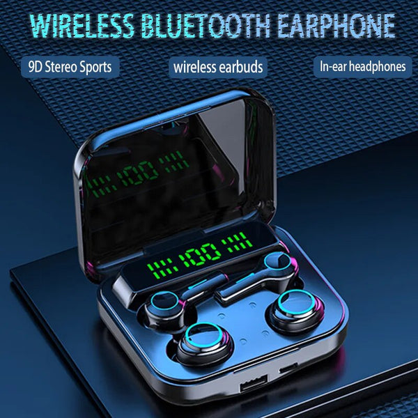 4Pcs/2 Pairs TWS Wireless Bluetooth Headphones Couple Earbuds Touch Earphones Stereo Sports LED Display 9D Four Headset for Double People