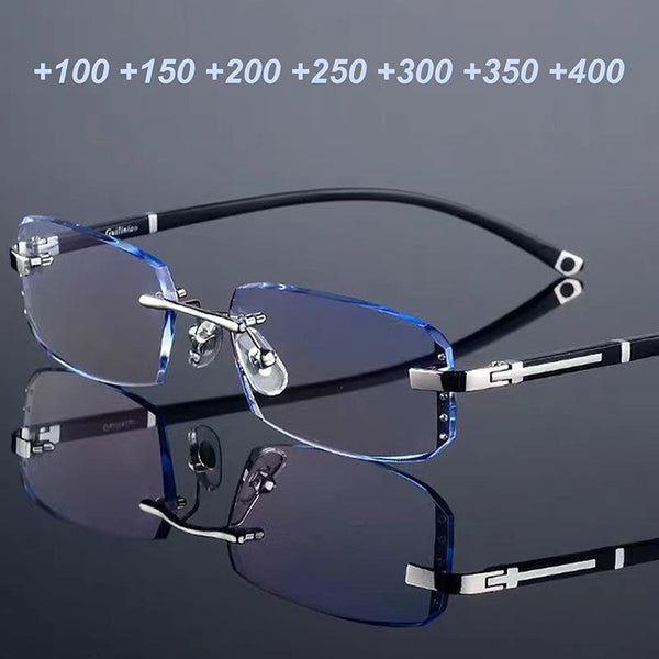 Top Grade Anti-Blue Light Reading Glasses Frameless Rectangular Presbyopic Eyeglasses Eyewear For Middle And Elderly People