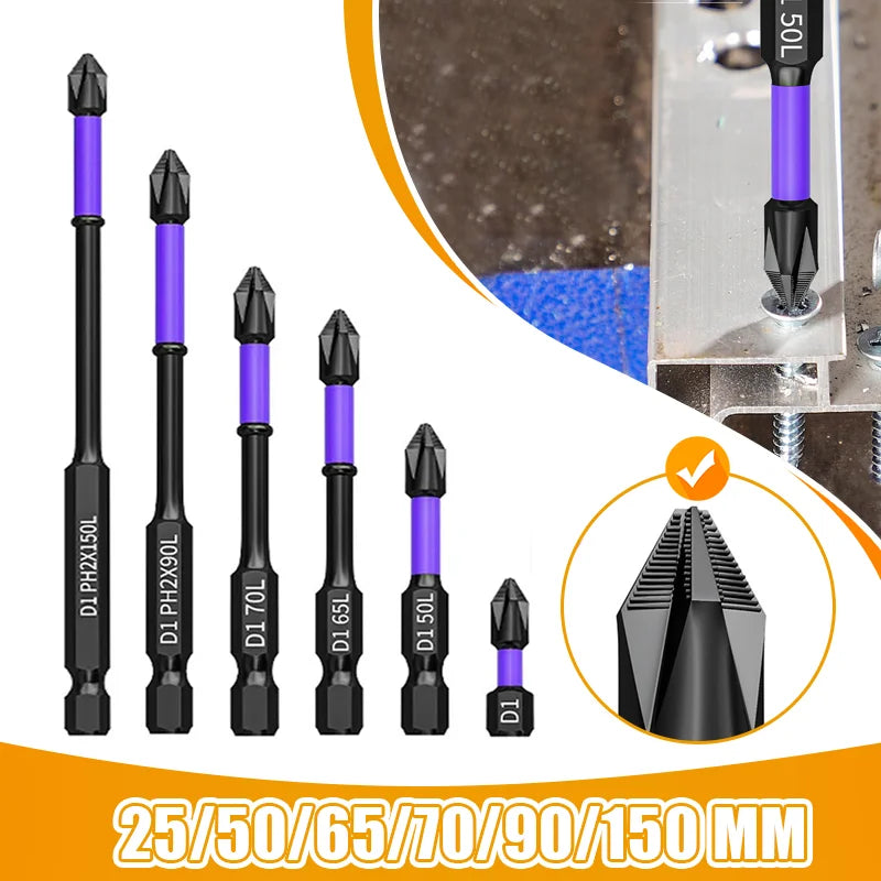 6Pcs D1 Anti-Slip and Shock-Proof Magnetic Bits Screwdriver Bits,High Hardness Strong Magnetic