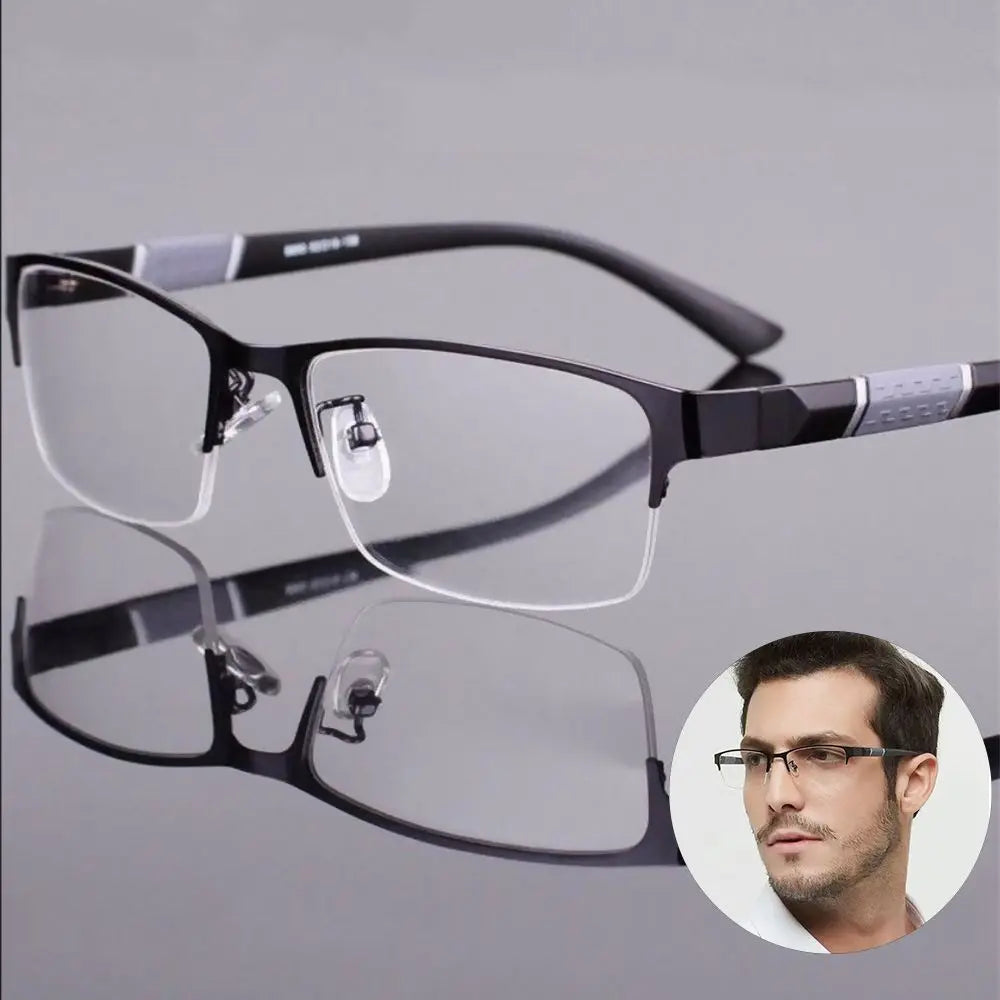 Men Anti-Blue Light Business Reading Glasses Vintage Half Frame Eye Protection Ultra Light Office Eyeglasses
