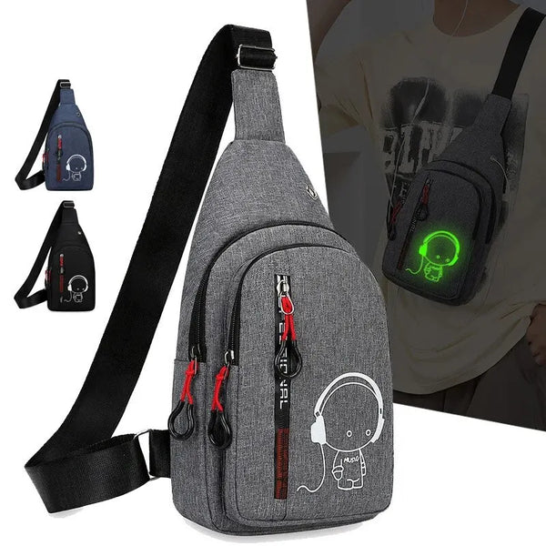 2024 Men's Nylon Chest Bag Fanny Pack Shoulder Crossbody Bag Glow-in-the-dark Bag