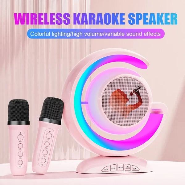 Microphone Karaoke Machine Portable Bluetooth 5.3 Speaker System with 2 Wireless Mic Home Family Singing