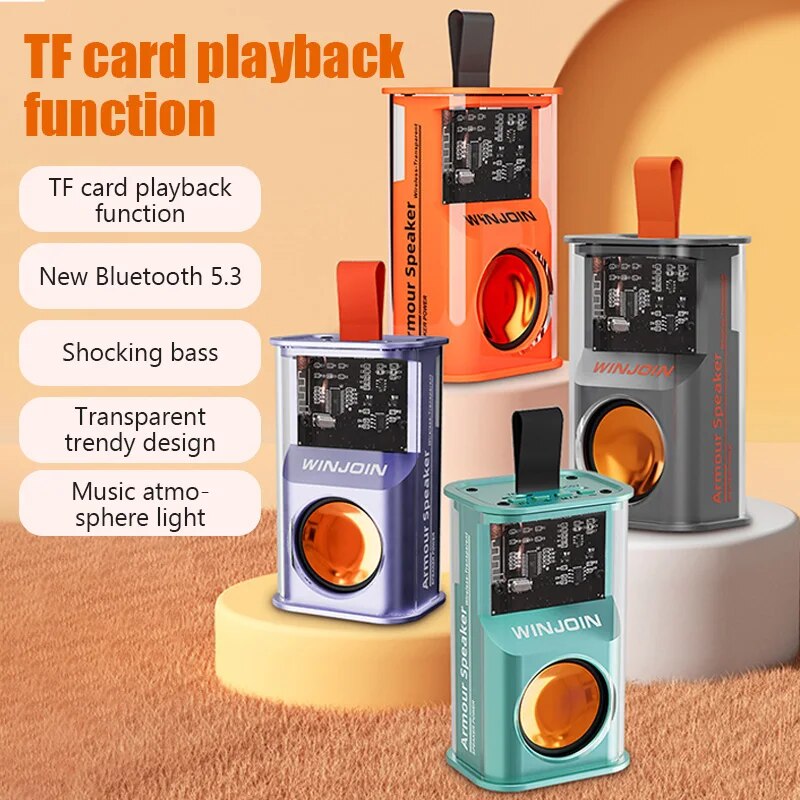 Mini Speaker Portable Transparent Mecha Wind Bluetooth Speakers LED Light Wireless Stereo 360 Degree HD Sound Outdoor Subwoofer