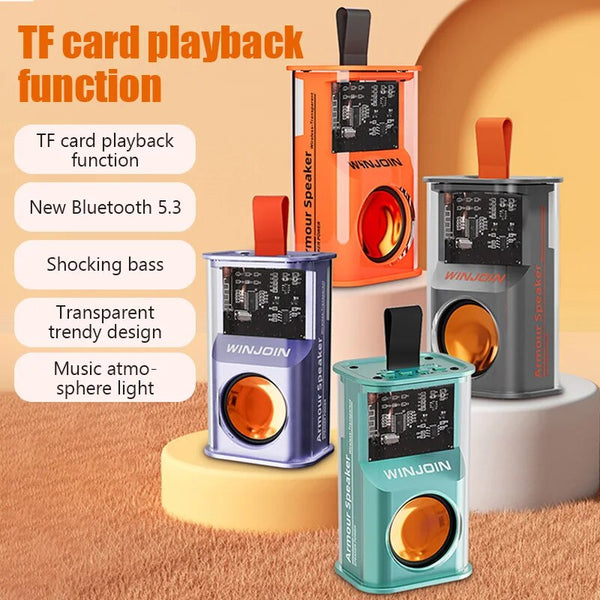 Mini Speaker Portable Transparent Mecha Wind Bluetooth Speakers LED Light Wireless Stereo 360 Degree HD Sound Outdoor Subwoofer