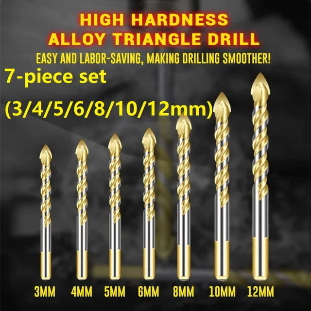 7Pcs 3-12mm High Hardness Alloy Triangle Spiral Drill for Metal Glass Ceramic Concrete Block Hole Opener