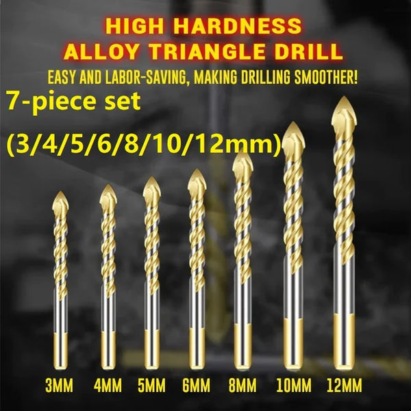 7Pcs 3-12mm High Hardness Alloy Triangle Spiral Drill for Metal Glass Ceramic Concrete Block Hole Opener
