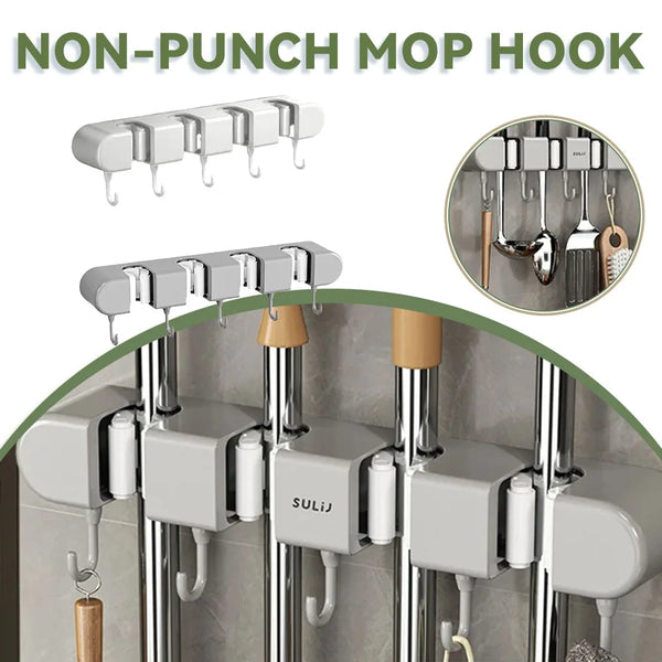 Strong Wall-Mounted Mop and Broom Holder for Bathroom, Garden, and Garage,Garage Tools Holders- Punch-Free, Easy to Install